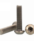Pure Titanium Hex Socket Button Head Screws M4 By 15mm Metric Fasteners 100 Piece Heavy Duty Pack showing three screws and detailed view.