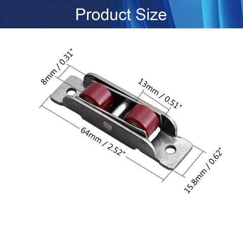 Top Tier Double Wheel Pulleys For Sliding Doors And Windows, 15.8 mm Stainless Steel Nylon Track Rollers, size dimensions shown.
