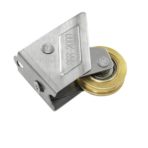 Heavy Duty Sliding Door And Window Track Roller Featuring Brass Stainless Steel Pulleys For Butter Smooth Silent Gliding, close-up view.