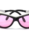 Rock Solid 808nm Infrared Laser Safety Glasses With Tough As Nails Protective Eyewear For Diode Lasers, pink lenses and black frame.