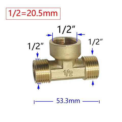 Brass One Half Inch Threaded Hose Connector Tee Joint Three Way Water Divider Pipe Fitting Adapter Set Of 10, 1/2 inch brass tee