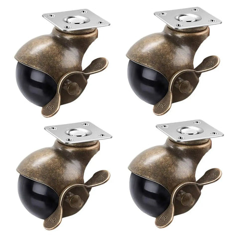 Heavy Duty Vintage Brass Swivel Caster Wheels 2 Inch Solid Metal Plate Rolling Hardware for tables and shelves, four pack.