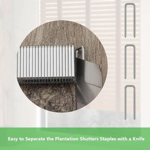 Fixin Your Shutters Now Score This Plantation Shutter Staple Repair Kit With 40 Pieces To Mend Broken Hardware and staples separated with a knife.