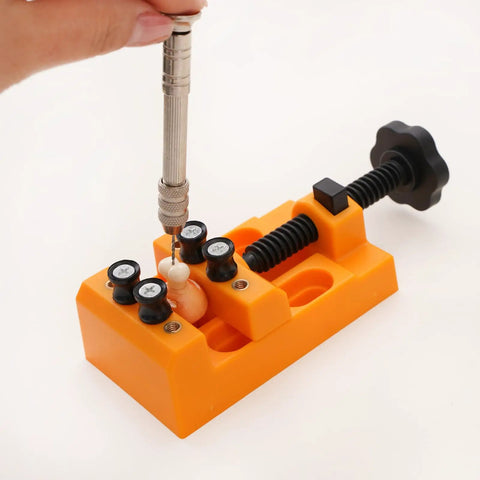 Tabletop Bead Drilling Vise Set With Four Point Rubber Tipped Posts Hand Pin Vise And Mounting Slots For Bead Drilling Jewelry Making Model Fixing And Small Parts Clamp Tool For Handy Go To Pro Grade Precision Handwork, orange plastic vise, 106 mm