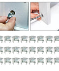 Dead Tight Zinc Alloy Cam Lock Nuts For Cabinets And Drawers Heavy Duty Furniture Connector Fasteners To Keep Wardrobes Secure For Easy DIY Fixes Pack Of 24 Pieces shown in use and packed.