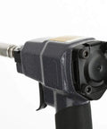 Close-up of Lightweight Pneumatic Nail Gun For Trim And Finish Work, Pin Nailer For Woodwork, showing durable metal build and trigger