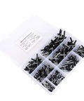 Aluminum Blind Rivet Kit With 200 Piece Assortment In 3.2, 4.0, 4.8mm Sizes, Oxidized Finish, And Storage Box
