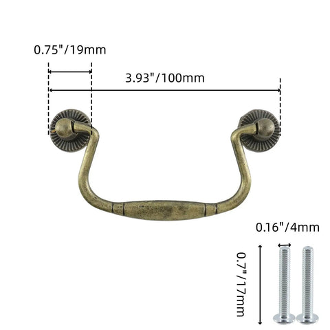 Antique bronze cabinet bail pull handle with 3.93 inch span, zinc alloy, heavy duty for kitchen drawers, Set Of 10 Hella Sturdy Antique Bronze Cabinet Knobs And Bail Pulls With 3.1 Inch Hole Spacing Heavy Duty Zinc Alloy Construction Top Shelf Rustproof Kitchen Drawer Hardware.