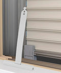 Heavy Duty Roller Shutter Hanger Strips With Pre Drilled Screw Holes And Snap Lock Slat Connector Clips Top Shelf Steel Hardware Kit For Hassle Free Inside Mount Manual Window Shades, white steel strip in window.