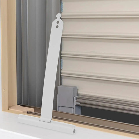 Heavy Duty Roller Shutter Hanger Strips With Pre Drilled Screw Holes And Snap Lock Slat Connector Clips Top Shelf Steel Hardware Kit For Hassle Free Inside Mount Manual Window Shades, white steel strip in window.