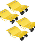 Beefed Up Wheel Dollies Set Of Four Featuring Anti Slip Diamond Grip Plates, yellow steel construction with wheels for car moves.