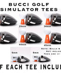 High Performance Golf Simulator Tees 8 Piece Set Ultra Lightweight Durable Tees That Protect Screens And Shafts sizes 24-49mm