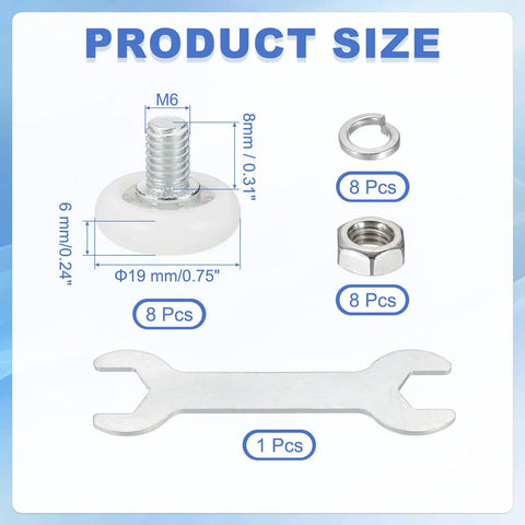 Ditch The Jittery Drawer With 19 mm White Slider Rollers Upgrade Your Cabinet Doors Sweet Slide Action Includes Screw And Wrench Heavy Duty Replacement Hardware 8 Piece White Set components including rollers, nuts, and wrench