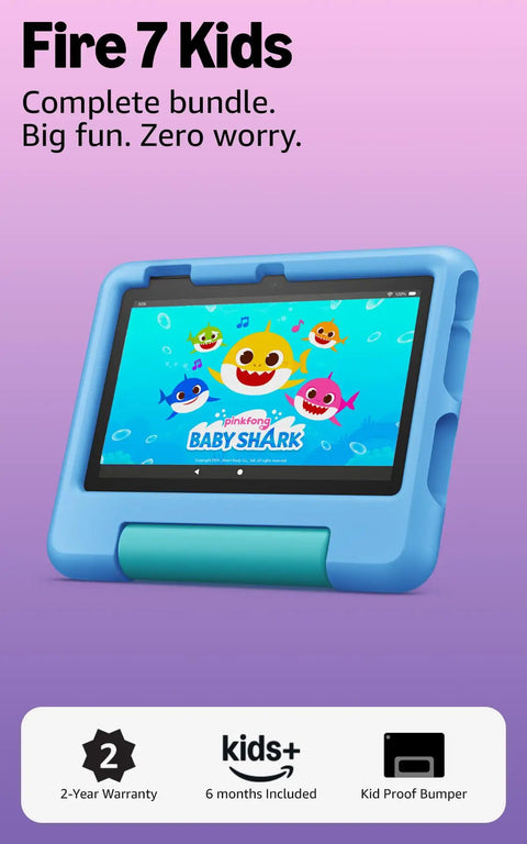 Heavy Duty Seven Inch Tablets For Kids Ages Three To Seven Loaded With No Sweat Parental Controls Ad Free Fun Kid Tough Case And All Day Battery Juice Included Today with blue kid-proof bumper.