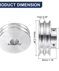 Heavy Duty Double Groove V Pulley With 16mm Bore And 60mm Outer Diameter Aluminum Alloy Transmission Wheel dimensions shown from front and side views.