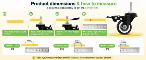 Product dimensions and how to measure Heavy Duty Pvc Caster Wheels Smooth Rollin for accurate sizing and fit.