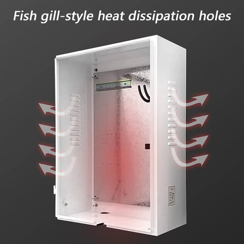 Heavy Duty EV Charger Cover Wall Mounted Rainproof Galvanized Steel Shield Hella Tough showing internal heat dissipation holes.