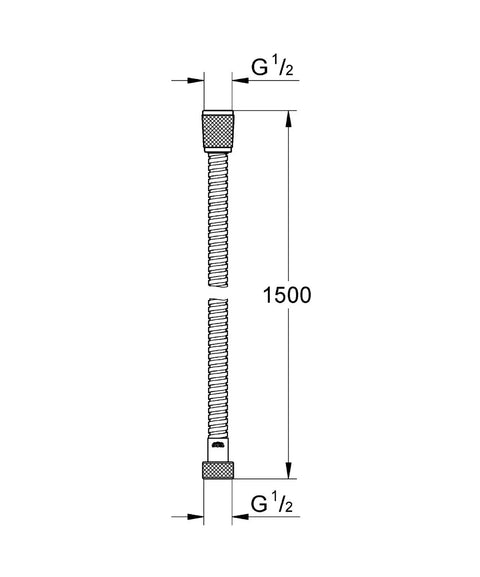 Technical diagram of Relexaflex 69 Inch Metal Shower Hose in StarLight Chrome, showing length measurement and fittings details.
