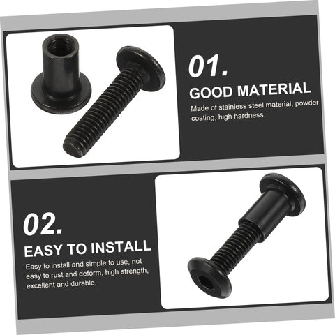 Badass Stainless Steel Chicago Binding Screws M6 X 25 Millimeter With Secure Cap Nuts showing installation information on black background.