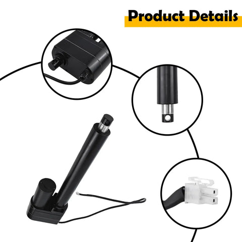 12 Inch Heavy Duty 12V Electric Linear Actuator With Potentiometer, black motor and stainless steel shaft details.