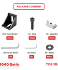 Package contents of 4040 Series Aluminum Extrusion Corner Brackets Black 20 Sets Heavy Duty 90 Degree Angle Connectors for 8mm T Slot.