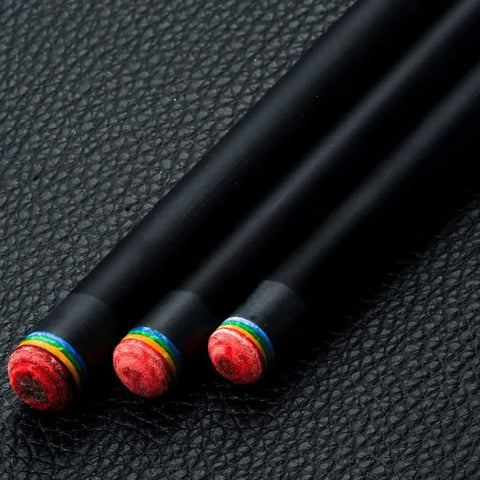 Solid Carbon Fiber Pool Cue Stick With Quick Release Joint And Maple Technology Shaft For Bullseye Accuracy And Dead Straight Roll Quick Pick 10.8 11.5 12.8mm Sizes, showing tips on a black surface.