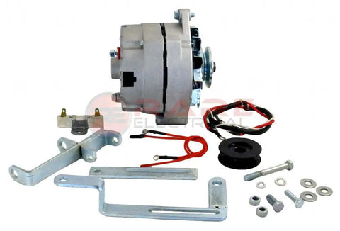 Heavy Duty Alternator Conversion Kit For Late Model Ford 8N Tractors featuring bolts, detailed wiring, and mounting hardware.