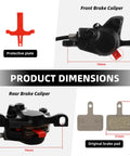 Beefy Hydraulic Disc Brake Set For Mountain Bikes, 2 Piston, Front 800mm And Rear 1550mm, caliper dimensions and brake pad