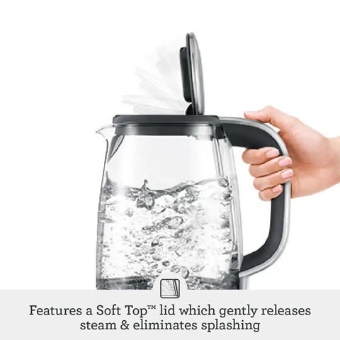 Crystal Clear Glass Electric Kettle With German Schott Glass Soft Opening Lid gentle steam release boiling water