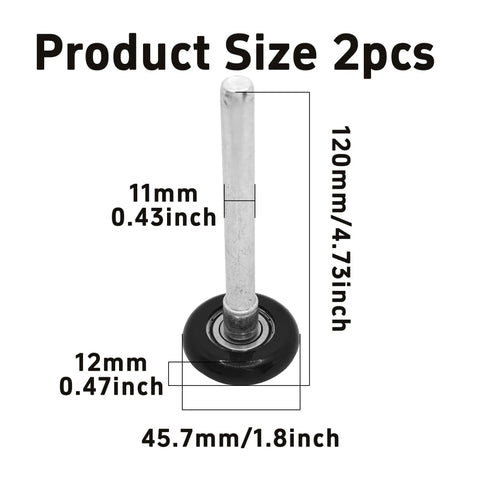 Two Pack Heavy Duty Nylon Garage Door Rollers With Dead Silent Bearing Construction And Rock Smooth Glide Action For No Sweat Track Replacement Jobs In Black, size dimensions displayed.