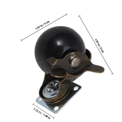 Four 4 Inch Antique Bronze Swivel Casters With Locking Brake For Heavy Duty Tables Chair Legs. Black wheel detail shown.