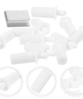 The Heavy Duty White Shutter Repair Pin Kit For Louvered Blinds And Curtain Slats includes multiple white plastic repair pins and staples.