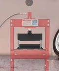 Heavy Duty Press Brake Attachment For 12 To 20 Ton Hydraulic Shop Presses installed on red frame for bending metal sheets