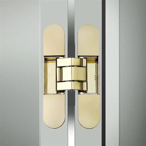 Tough As Nails Self Locking Concealed Wood Door Hinge Built Heavy Duty For Cabinets And Large Storage Boxes With Smooth 180 Degree Swing In Classic Gold Finish Hardware close-up view.