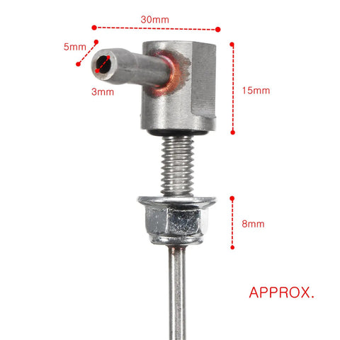 Heavy Duty Stainless Steel Fuel Pickup Pipe 490mm Quick Swap Replacement For Webasto And Eberspacher Diesel Parking Heater close-up with dimensions.