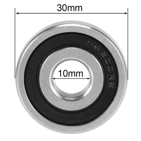 Built Tough Double Sealed Deep Groove Ball Bearings Made From 440C Stainless Steel At 10 By 30 By 9 mm With Abec 1 Rating, top view.