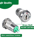 Two 12mm Metal Key Lock Switches With 2 Pins And 2 Positions Locking Latching Maintained ON OFF Switches Removable Keys
