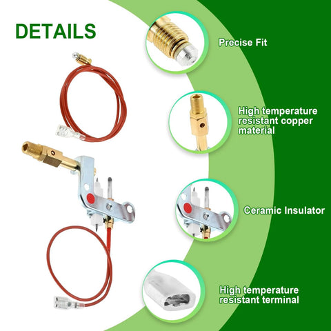 Pilot assembly replacement kit with brass fittings, red insulated wires, and mounting bracket for Mr Heater portable heaters