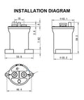 Installation diagram of Professional Grade High Voltage DC Contactor And Direct Current Electric Relay 36V 1NC with dimensions.
