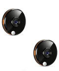 Two Pack Battery Powered Indoor Security Cameras With Magnetic Mount And Full Color Night Vision, sleek black design, angled view.