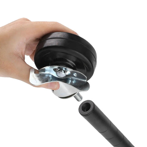 Tough-As-Nails 3 Inch Heavy-Duty Caster Wheels With Adapters 1/4-20 Threaded Stem Set being held for installation.