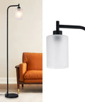 Gold Floor Lamp Tall Standing Light With Clear Glass Shade For Living Room And Bedroom beside orange sofa