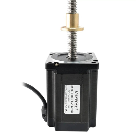Heavy Duty Nema 34 Linear Screw Stepper Motor delivering 8 Newton Meter torque with metallic lead screw for CNC machines.