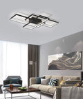 Three Square LED Ceiling Light 75W Modern Flush Mount Chandelier In Black Acrylic Cool White 6000K in a living room setting