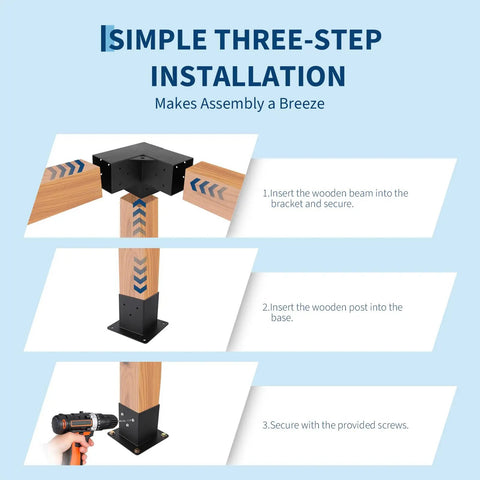Tough As Nails Carbon Steel Pergola Kit Built To Last With Four Way And Corner Brackets Post Base For 4x4 Lumber Outdoor Patio Gazebo Hardware Black Ideal For Backyards Decks And Log Cabins