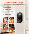 Premium Matte Black Smart Biometric Door Lock With Touchscreen Keyless Entry Featuring Boss Level Fingerprint Security And No Sweat Operation For Your Home Or Apartment with user options and key access.