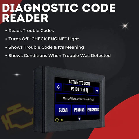 All New Touch Screen OBD2 Code Reader With Digital Gauges And Trip Computer, Free WiFi Updates, Visual And Audible Alarms.