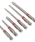 Heavy Duty Magnetic Hex Screwdriver Bits Set With Pagoda Torque Tip 6 Piece Multi Size Kit Built To Fit Electric Drills And Wrenches: six steel bits with red rings