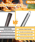 Comparison of wood handle vs stainless steel handle benefits in 11 Piece Stainless Steel BBQ Tool Set With Storage Bag For Outdoor Grilling Camping And Backyard Use Dad Gifts For Fathers Day Includes Tongs Spatula Fork Knife Skewers Brush And Grill Cleaning Brush