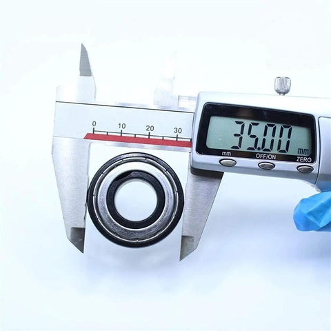 Close-up measurement of Battle Tested Pro Grade 6202ZZ High Temperature Sealed Ball Bearing 15X35X11MM TB6202ZZ showing 35mm.